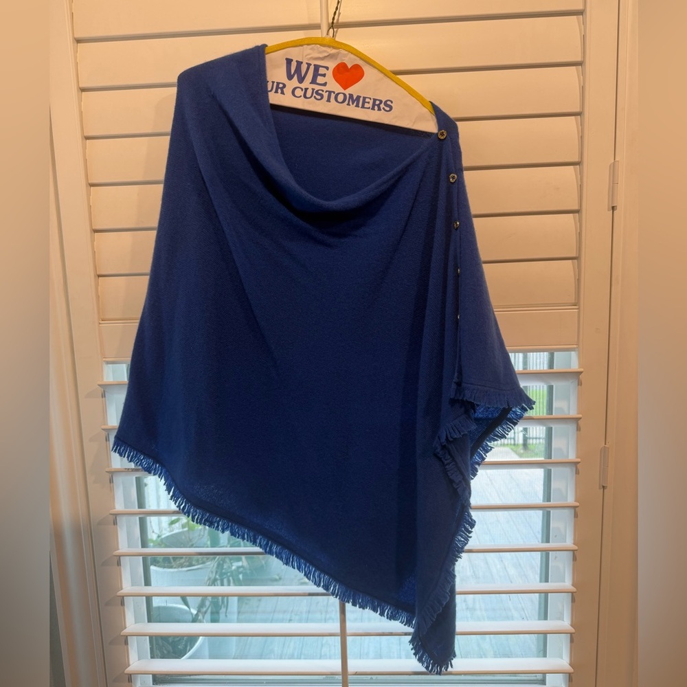Lilly Pulitzer, 100% Cashmere, Blue Poncho with Fringe
